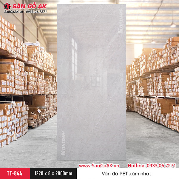 Tấm ốp than tre Kosmos vân đá PET xám nhạt TT-844