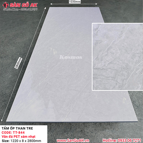 Tấm ốp than tre Kosmos vân đá PET xám nhạt TT-844
