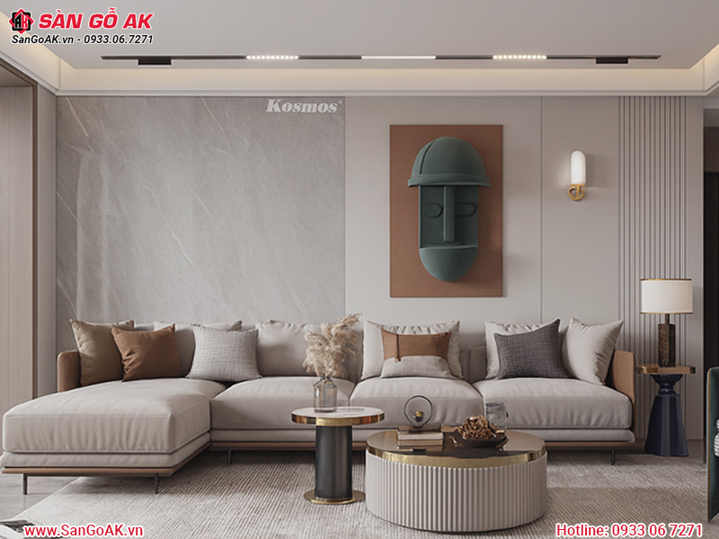 Tấm ốp than tre Kosmos vân đá PET xám nhạt TT-844