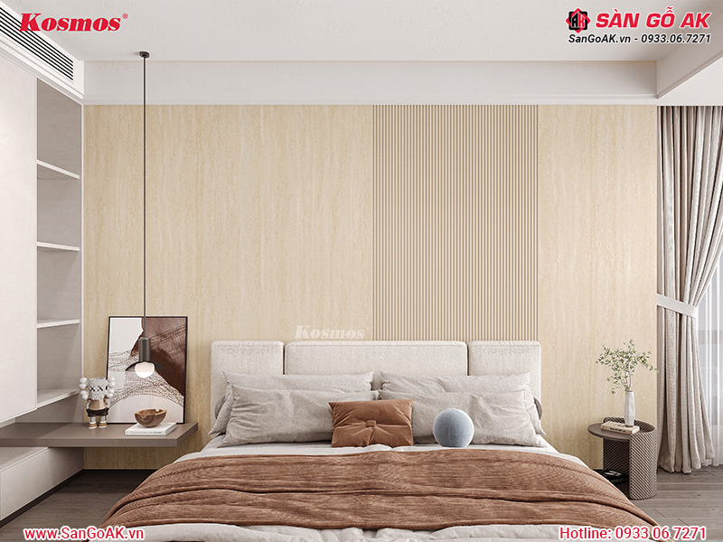 Tấm ốp than tre Kosmos vân đá travertine vàng kem TT-863
