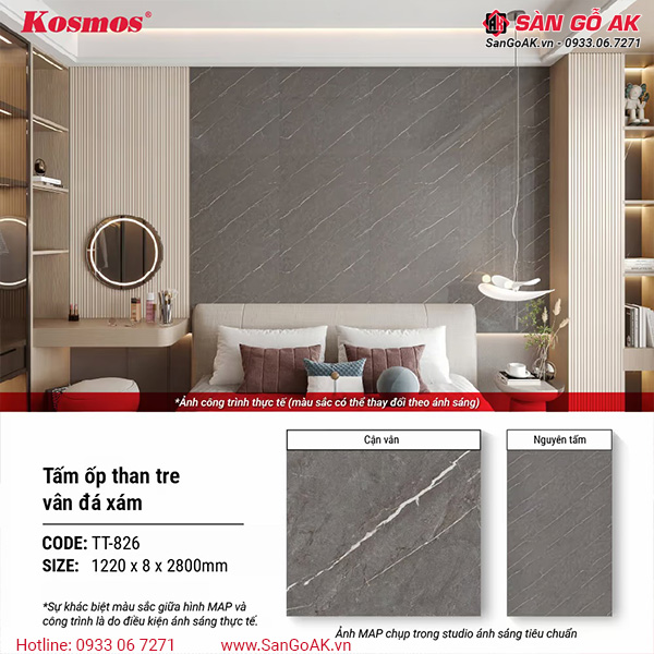 Tấm ốp than tre Kosmos vân đá xám TT-826