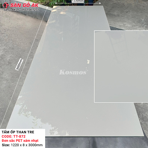 Tấm ốp than tre Kosmos vân đơn sắc PET xám nhạt TT-872