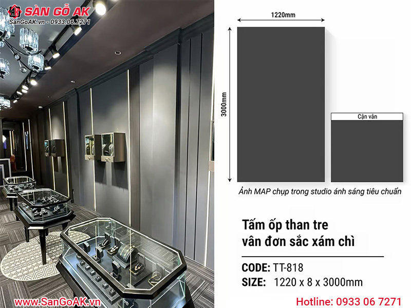 Tấm ốp than tre Kosmos đơn sắc xám TT-818