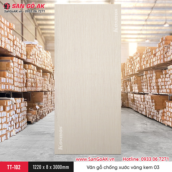 Tấm ốp than tre Kosmos vân gỗ chống xước vàng kem TT-102