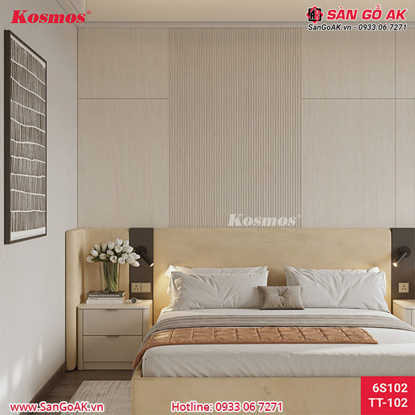 Tấm ốp than tre Kosmos vân gỗ chống xước vàng kem TT-102