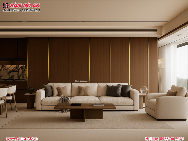 Tấm ốp than tre Kosmos vân gỗ walnut gân 3D TT-504
