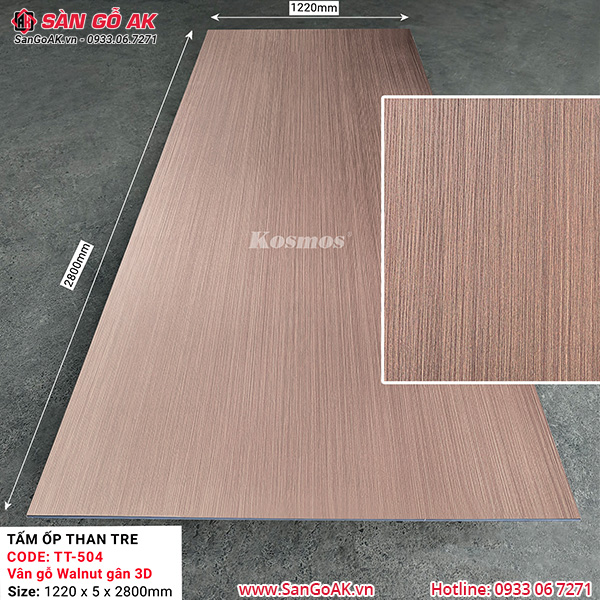 Tấm ốp than tre Kosmos vân gỗ walnut gân 3D TT-504