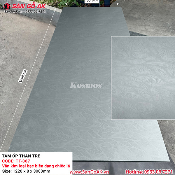 Tấm ốp than tre Kosmos vân kim loại biên dạng chiếc lá bạc TT-867