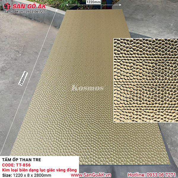 Tấm ốp than tre Kosmos vân kim loại biên dạng lục giác vàng đồng TT-856