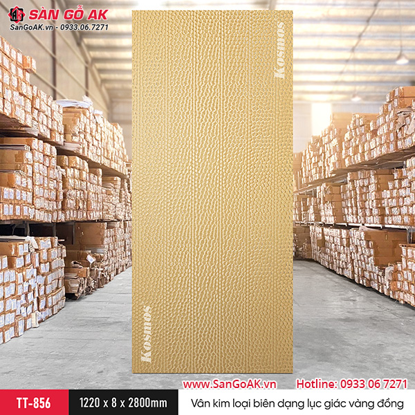 Tấm ốp than tre Kosmos vân kim loại biên dạng lục giác vàng đồng TT-856