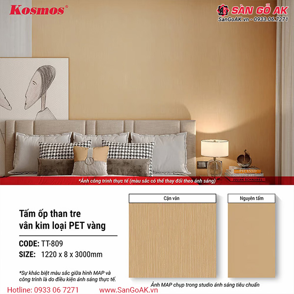 Tấm ốp than tre Kosmos vân kim loại PET vàng TT-809