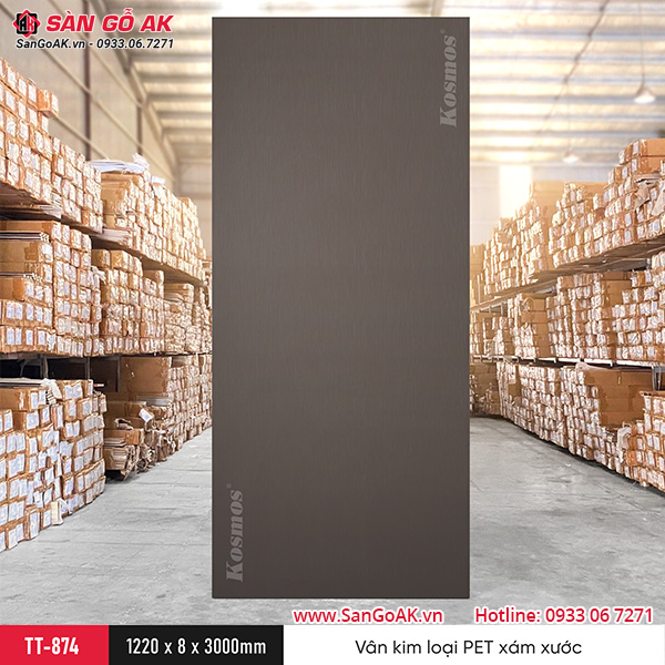 Tấm ốp than tre Kosmos vân kim loại PET xám xước TT-874