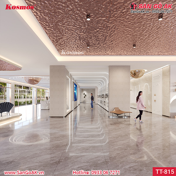Tấm ốp than tre Kosmos sóng nước PET hồng trà TT-815