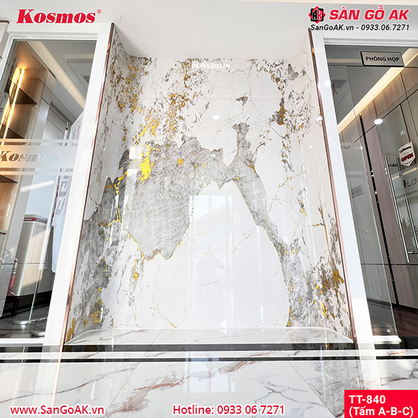 Tấm ốp than tre Pandora vân đá dát vàng PET Kosmos TT-840