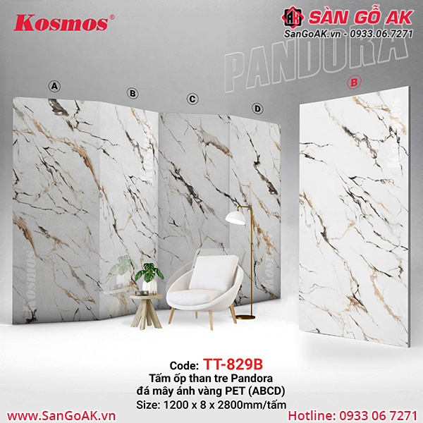 Tấm ốp than tre Pandora Kosmos TT-829 vân đá mây ánh vàng