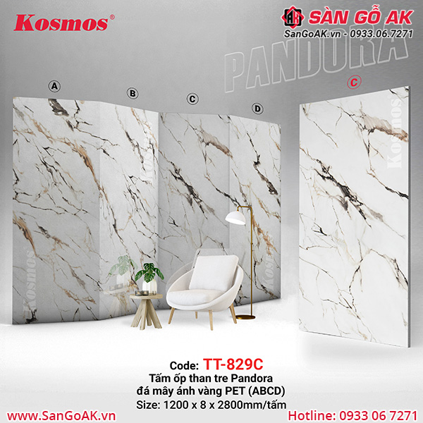 Tấm ốp than tre Pandora Kosmos TT-829 vân đá mây ánh vàng