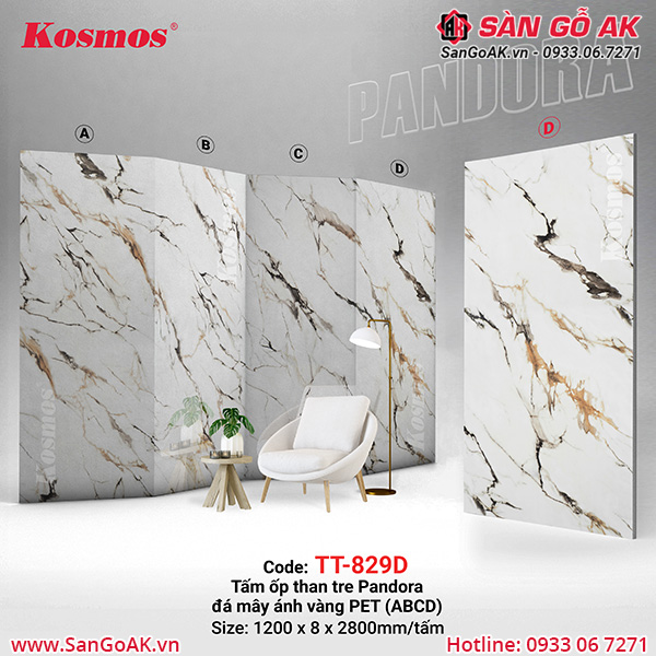 Tấm ốp than tre Pandora Kosmos TT-829 vân đá mây ánh vàng