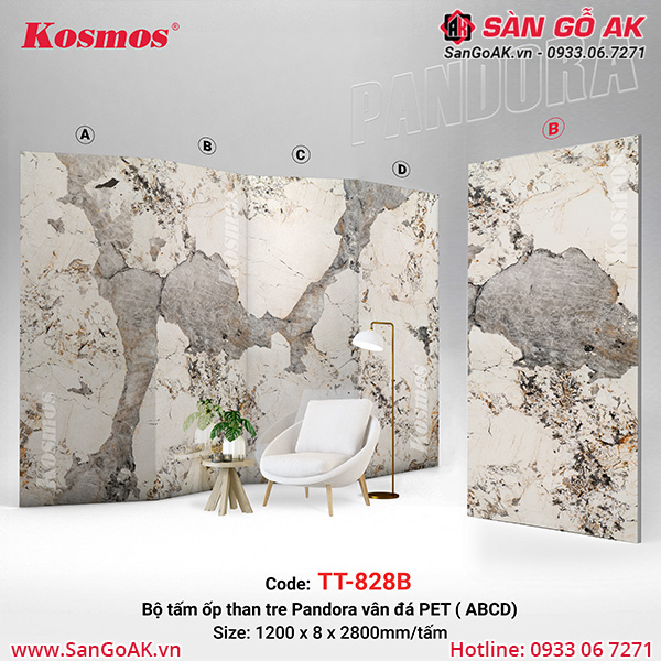 Tấm ốp than tre Pandora vân đá PET Kosmos TT-828