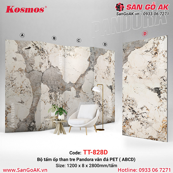 Tấm ốp than tre Pandora vân đá PET Kosmos TT-828
