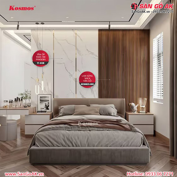 Tấm ốp than tre Pandora Kosmos PET TT-830 vân đá trắng vân mây