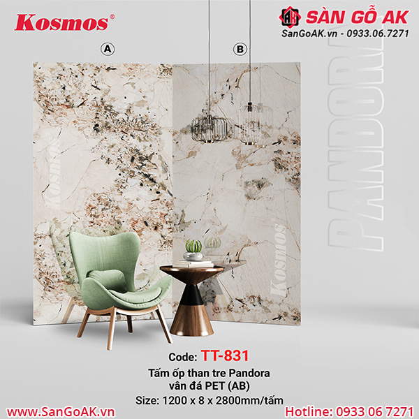 Tấm ốp than tre Pandora Kosmos PET TT-831 vân đá xám