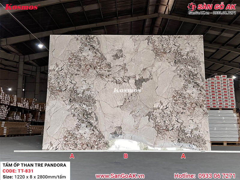 Tấm ốp than tre Pandora Kosmos PET TT-831 vân đá xám