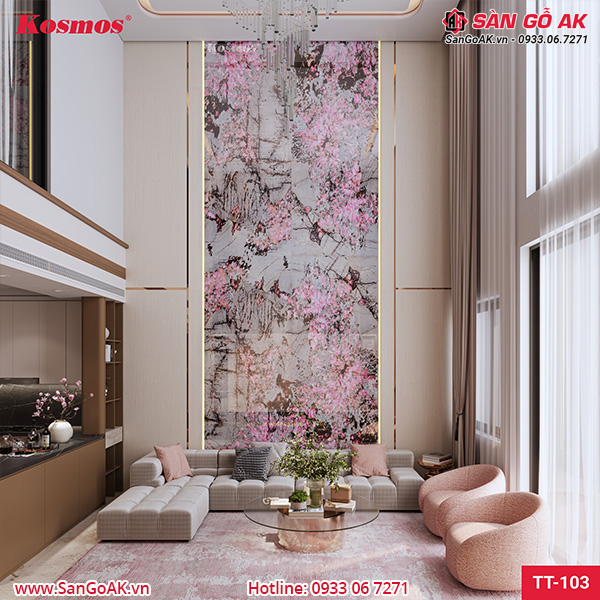 Tấm ốp than tre Pandora PET vân đá giả xuyên sáng gân hoa Kosmos TT-103
