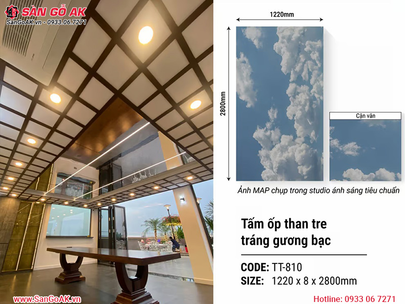 Tấm ốp than tre Kosmos tráng gương PET bạc TT-810
