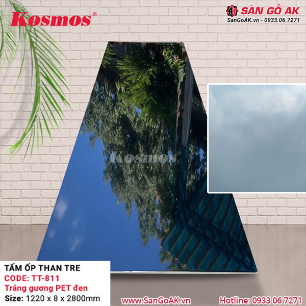 Tấm ốp than tre Kosmos tráng gương PET đen TT-811