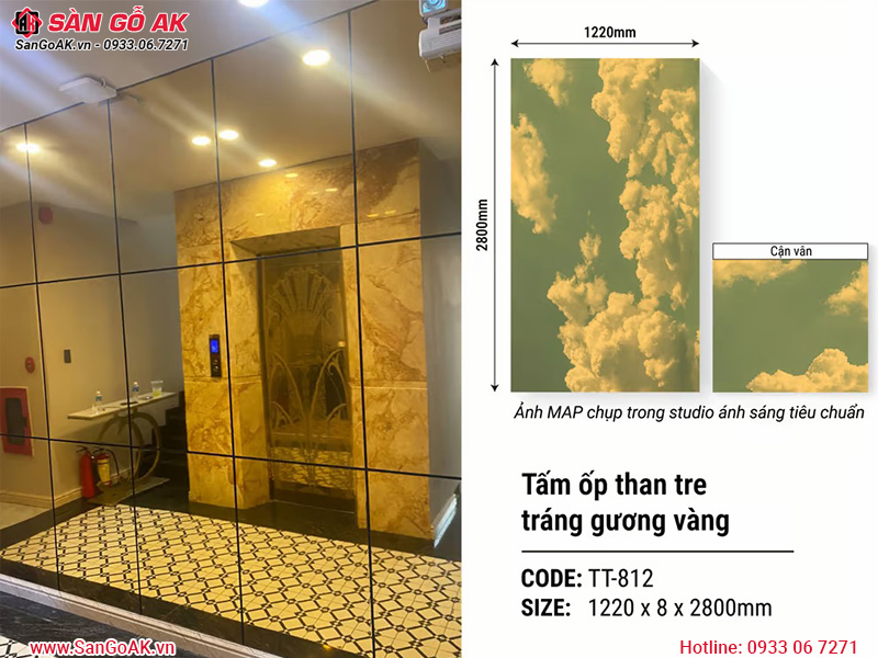Tấm ốp than tre Kosmos tráng gương PET vàng TT-812