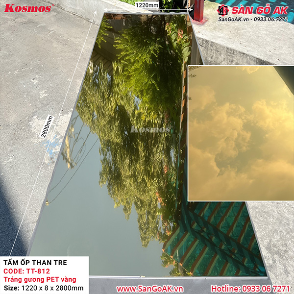 Tấm ốp than tre Kosmos tráng gương PET vàng TT-812