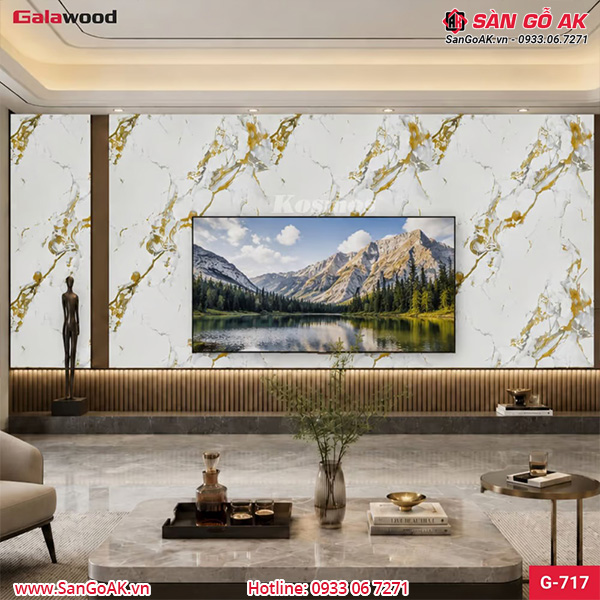 Tấm ốp than tre vân đá PET dát vàng Galawood G-717