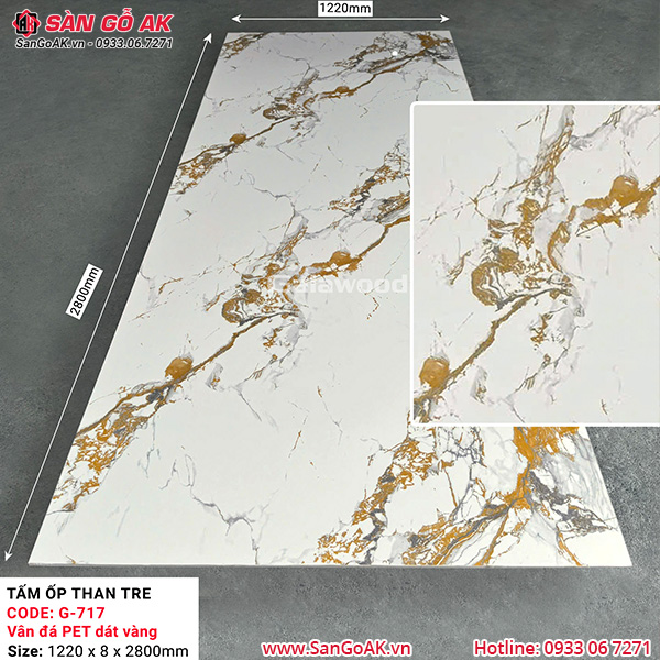Tấm ốp than tre vân đá PET dát vàng Galawood G-717