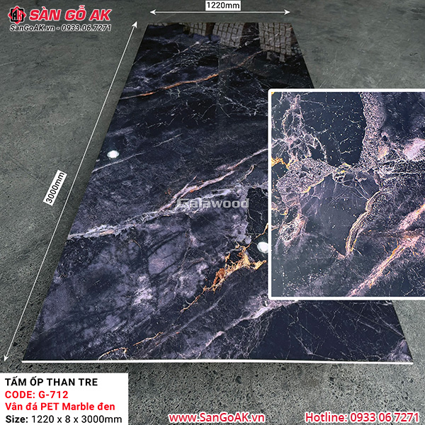 Tấm ốp than tre vân đá marble đen Galawood G-712