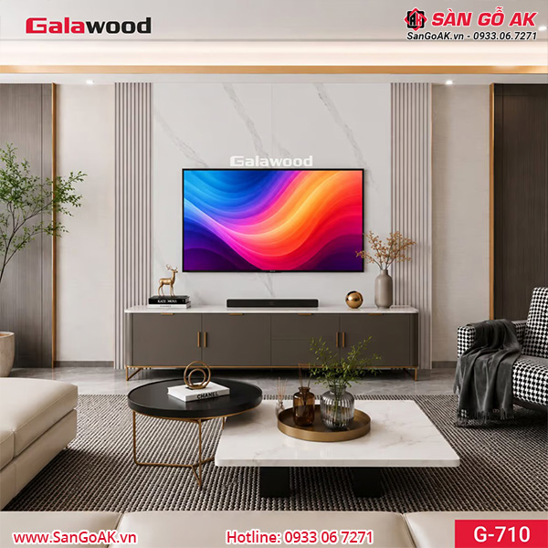 Tấm ốp than tre vân đá marble trắng sứ vân mây nhạt Galawood G-710