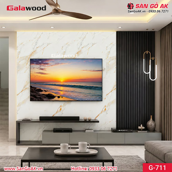 Tấm ốp than tre vân đá marble vân mây ánh vàng Galawood G-711