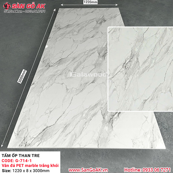 Tấm ốp than tre vân đá PET marble trắng khói Galawood G-714-1