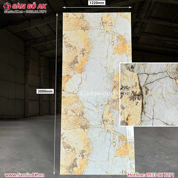 Tấm ốp than tre vân đá PET thạch anh ánh vàng Galawood G-715