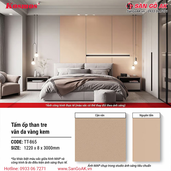 Tấm ốp than tre Kosmos vân da vàng kem TT-865