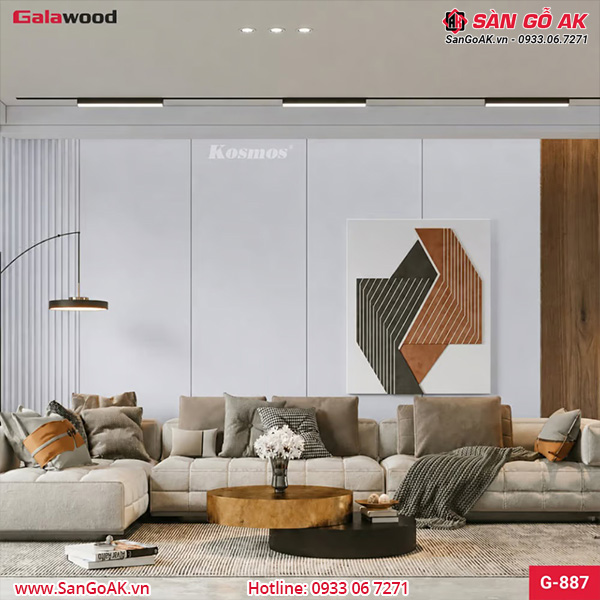 Tấm ốp than tre vân đơn sắc ánh kim trắng Galawood G-887