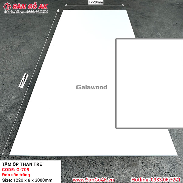 Tấm ốp than tre vân đơn sắc trắng Galawood G-709