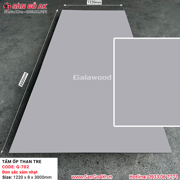 Tấm ốp than tre vân đơn sắc xám nhạt Galawood G-702