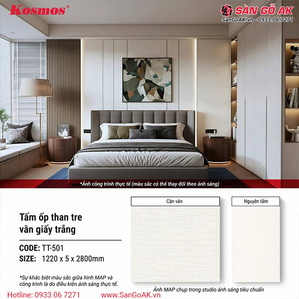 Tấm ốp than tre Kosmos vân giấy trắng TT-501