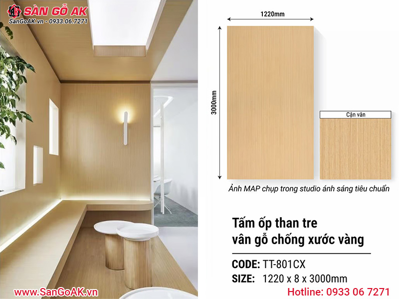 Tấm ốp than tre Kosmos vân gỗ chống xước vàng TT-801CX