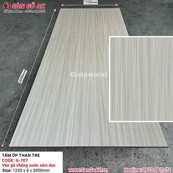 Tấm ốp than tre vân gỗ chống xước xám dọc Galawood G-707