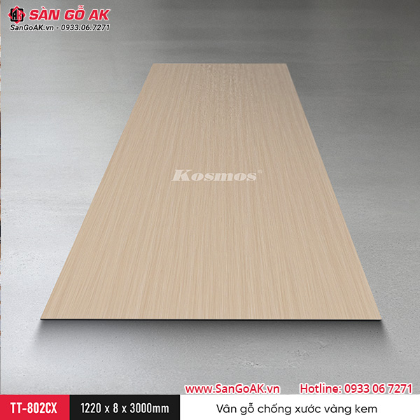Tấm ốp than tre Kosmos vân gỗ chống xước vàng kem TT-802CX