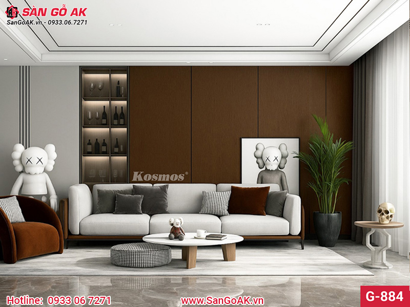 Tấm ốp than tre vân gỗ walnut gân 3D Galawood G-884