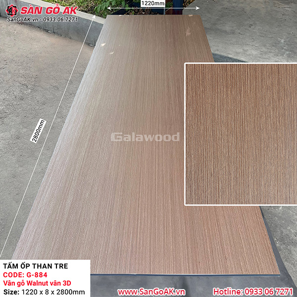 Tấm ốp than tre vân gỗ walnut gân 3D Galawood G-884