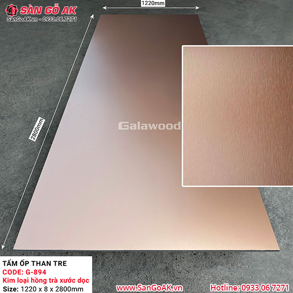 Tấm ốp than tre vân kim loại hồng trà xước dọc Galawood G-894