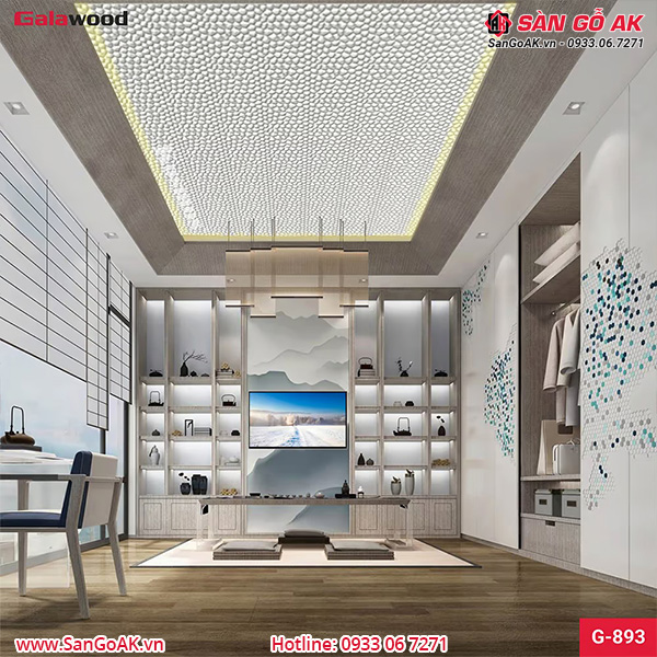 Tấm ốp than tre vân kim loại biên dạng lục giác lõm bạc Galawood G-893